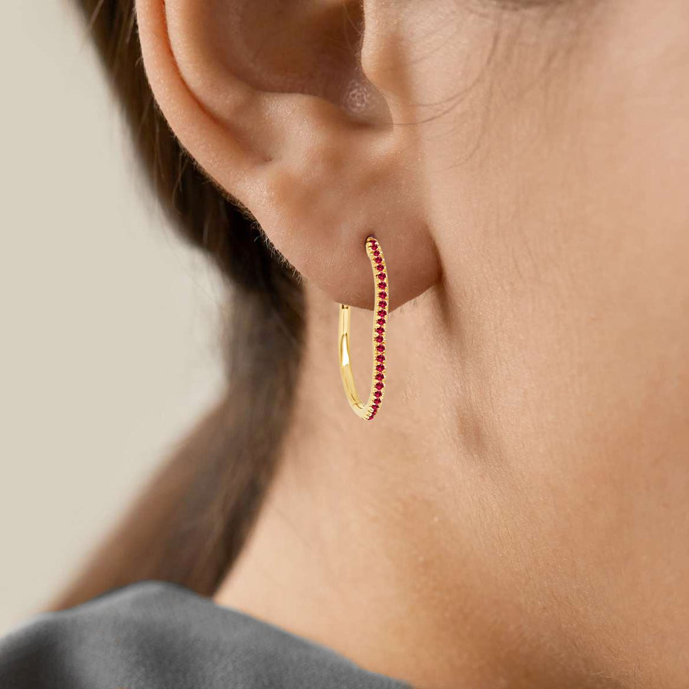 BERCEAU Gemstone Hoop Earrings - Ruby earrings ALMASIKA
