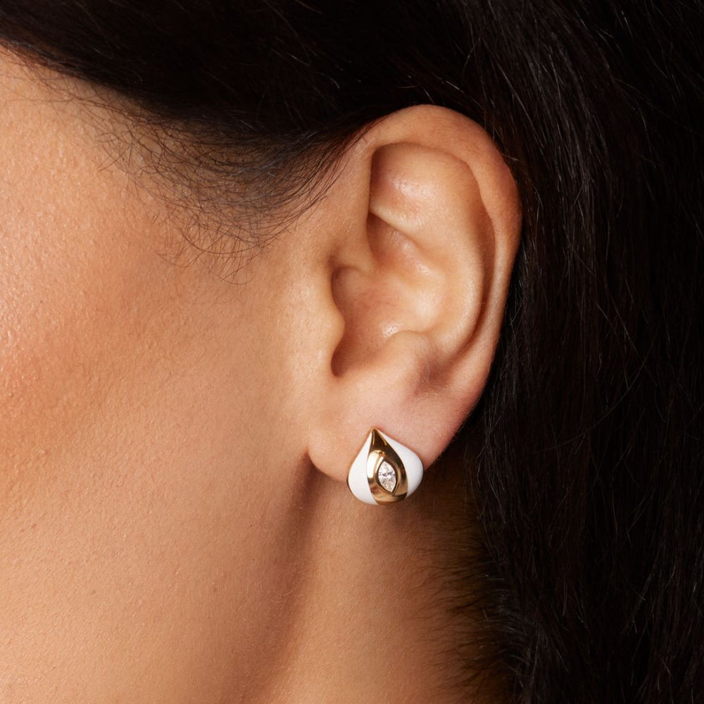 Terra Nova White Enamel and Diamond Earrings Necklace ALMASIKA 