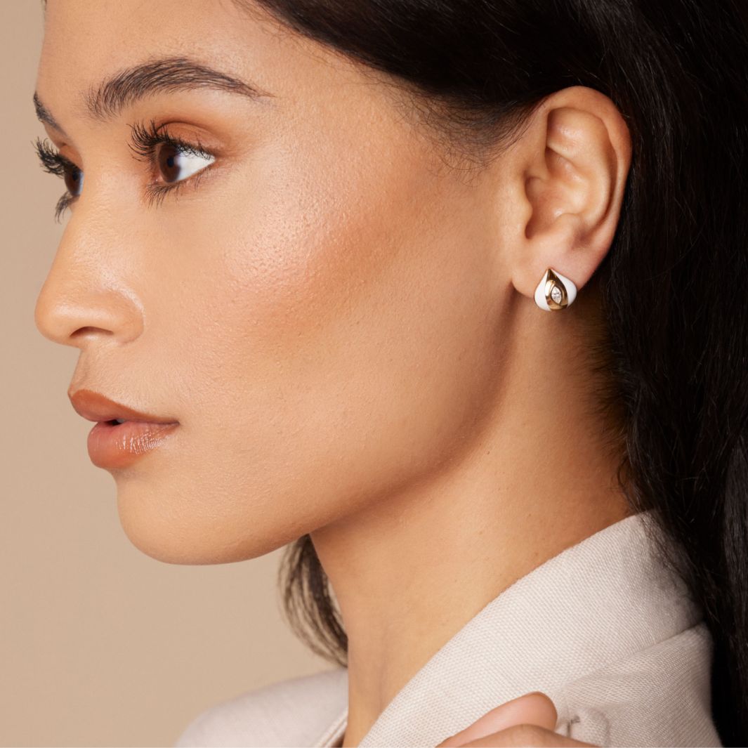 Terra Nova White Enamel and Diamond Earrings Necklace ALMASIKA