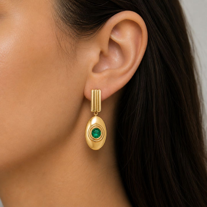 Bezel Emerald Drop Earring earrings Sagesse 