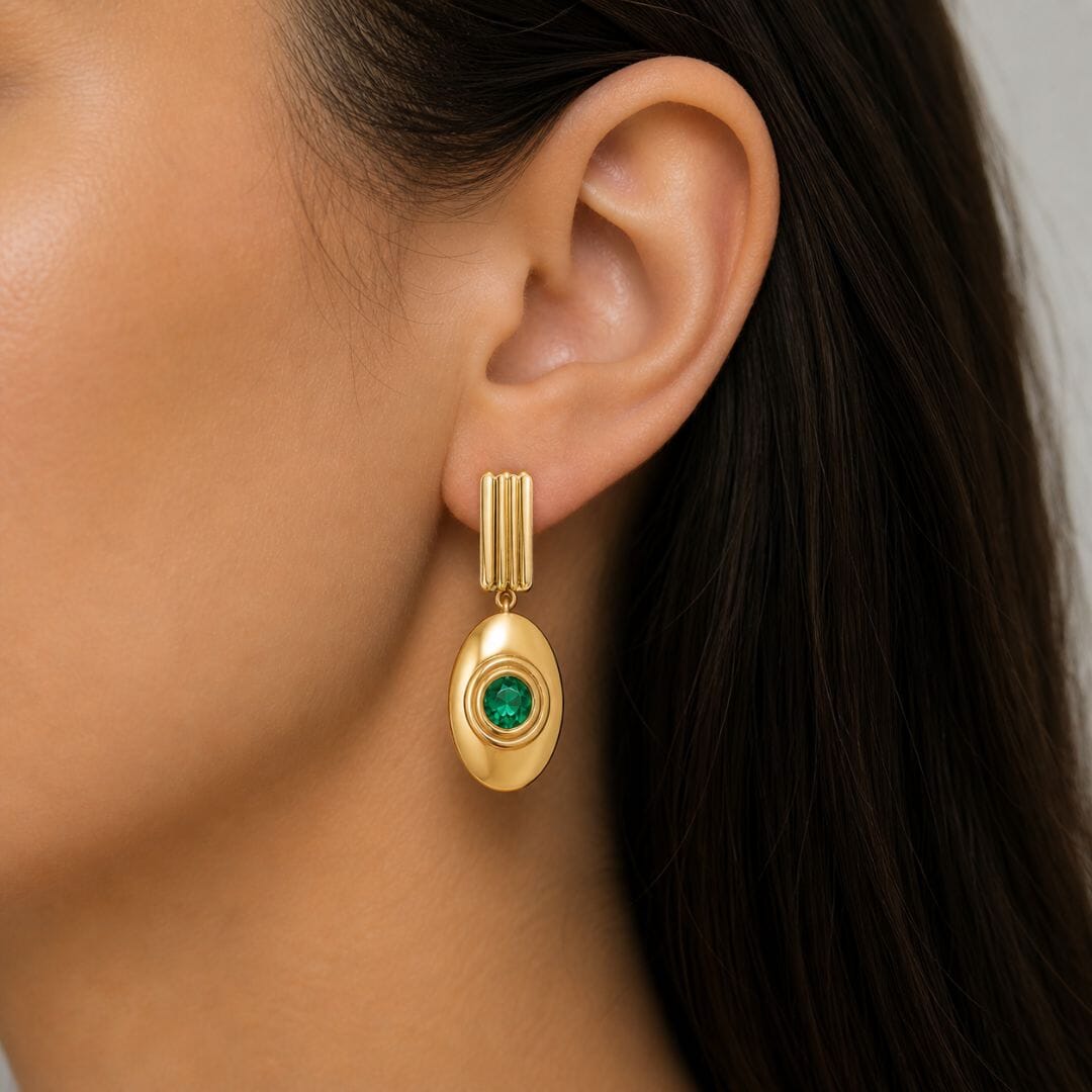 Bezel Emerald Drop Earring earrings Sagesse 