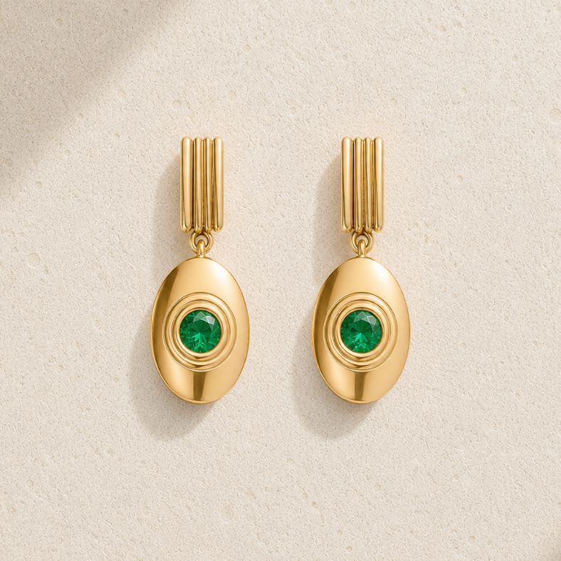 Bezel Emerald Drop Earring earrings Sagesse 