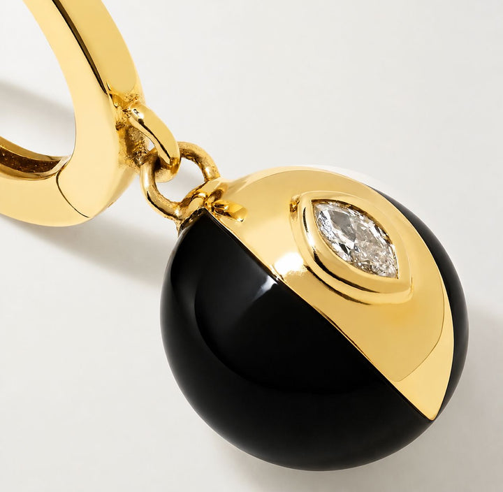 Terra Nova Black Enamel and Diamond Huggie Earrings earrings Terra Nova 