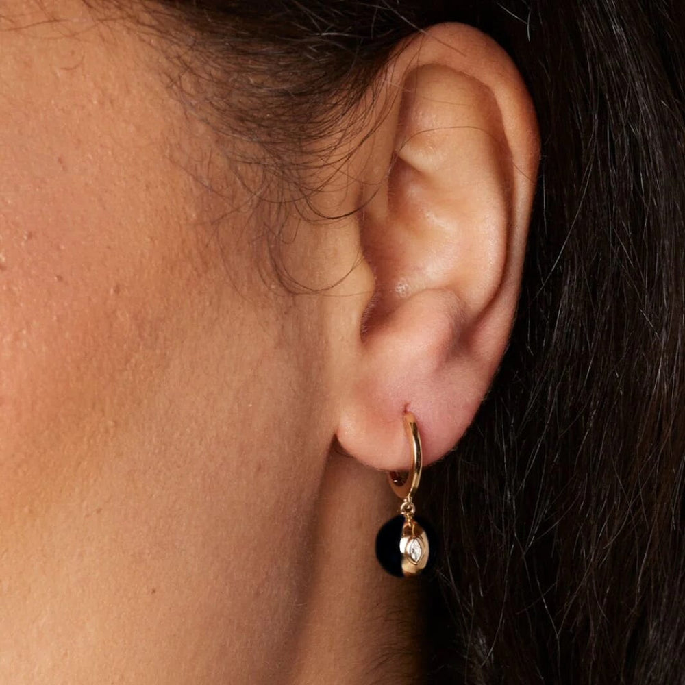 Terra Nova Black Enamel and Diamond Huggie Earrings earrings Terra Nova 