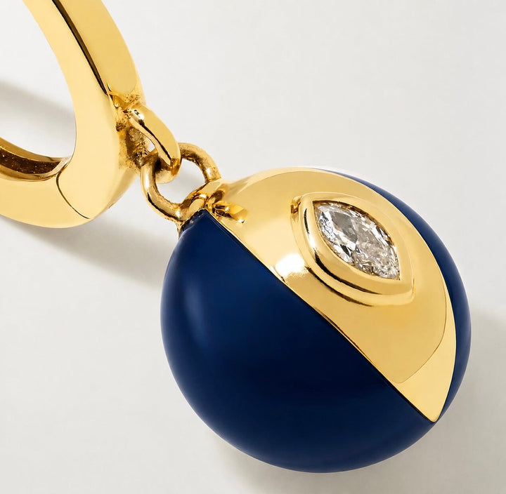 Terra Nova Blue Enamel and Diamond Huggie Earrings earrings Terra Nova 