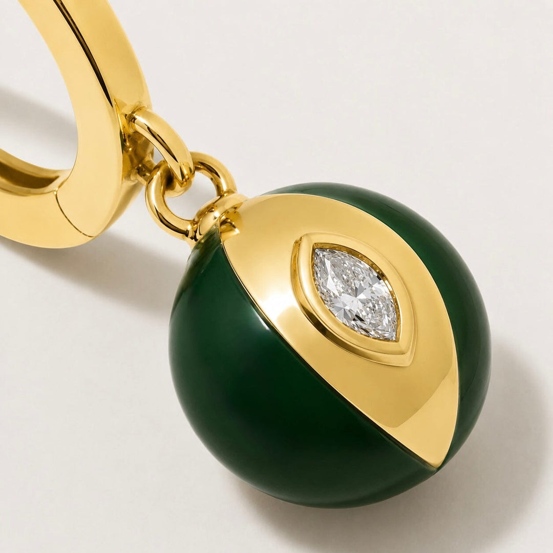 Terra Nova Green Enamel and Diamond Huggie Earrings earrings Terra Nova 