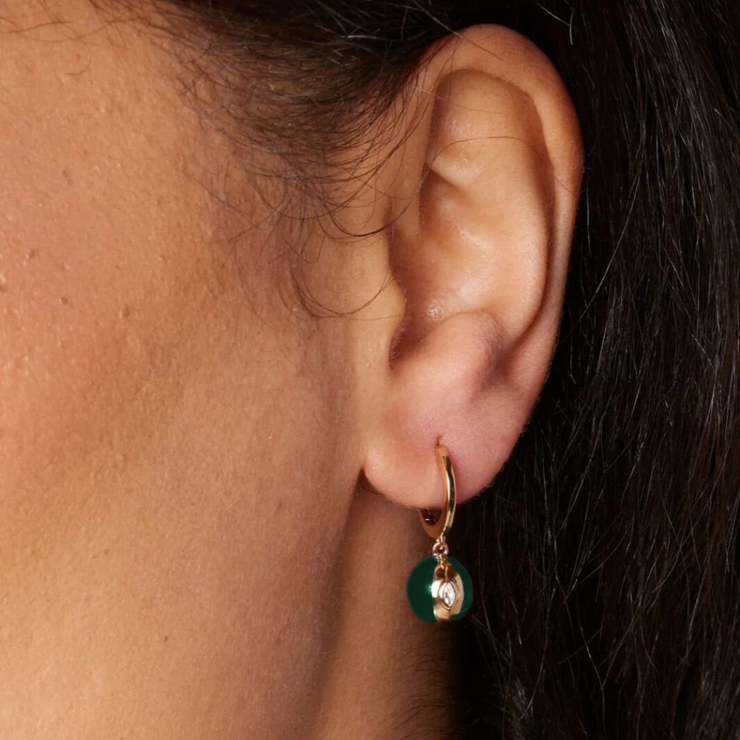 Terra Nova Green Enamel and Diamond Huggie Earrings earrings Terra Nova 
