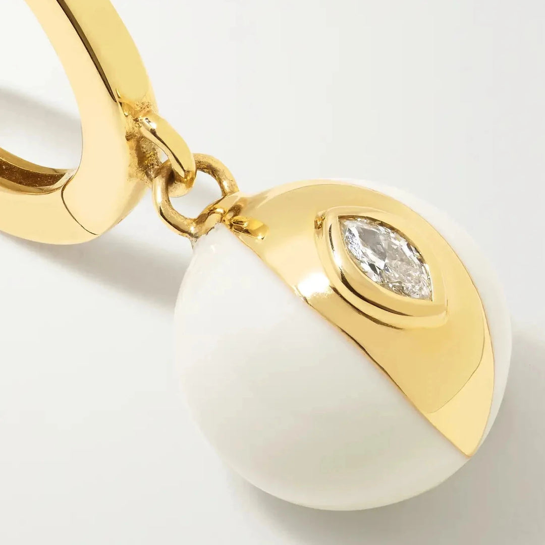 Terra Nova White Enamel and Diamond Huggie Earrings earrings Terra Nova 