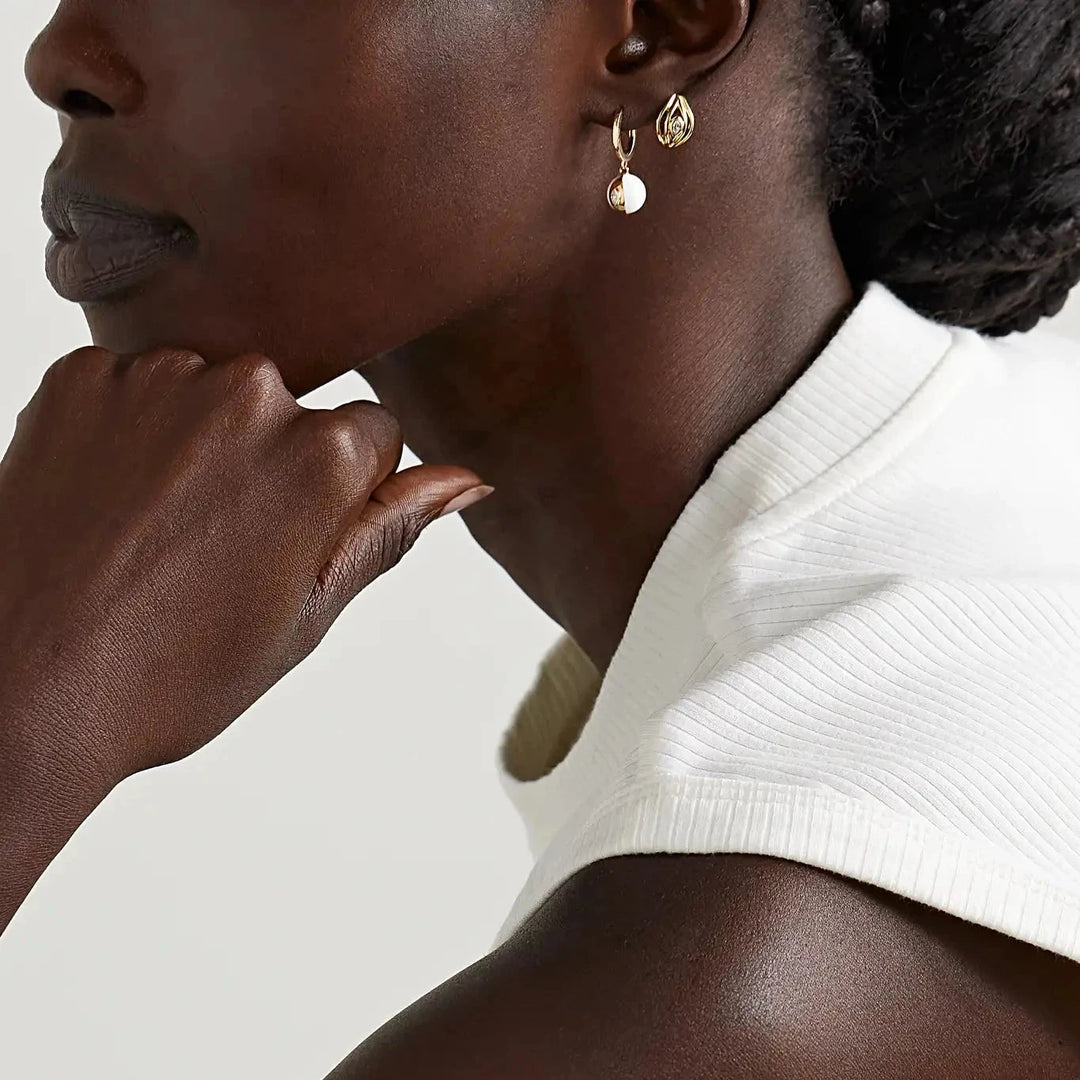 Terra Nova White Enamel and Diamond Huggie Earrings earrings Terra Nova 