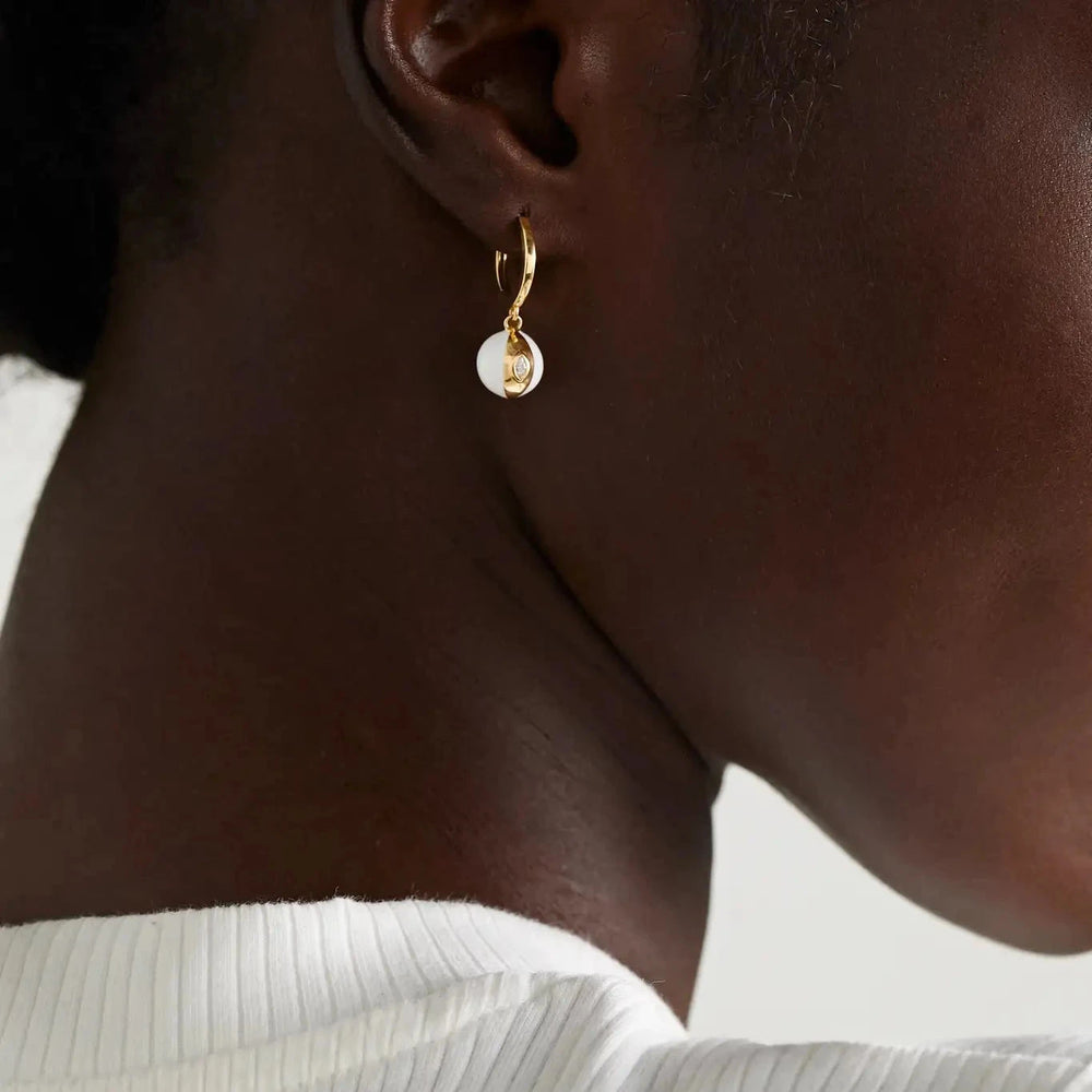 Terra Nova White Enamel and Diamond Huggie Earrings earrings Terra Nova 