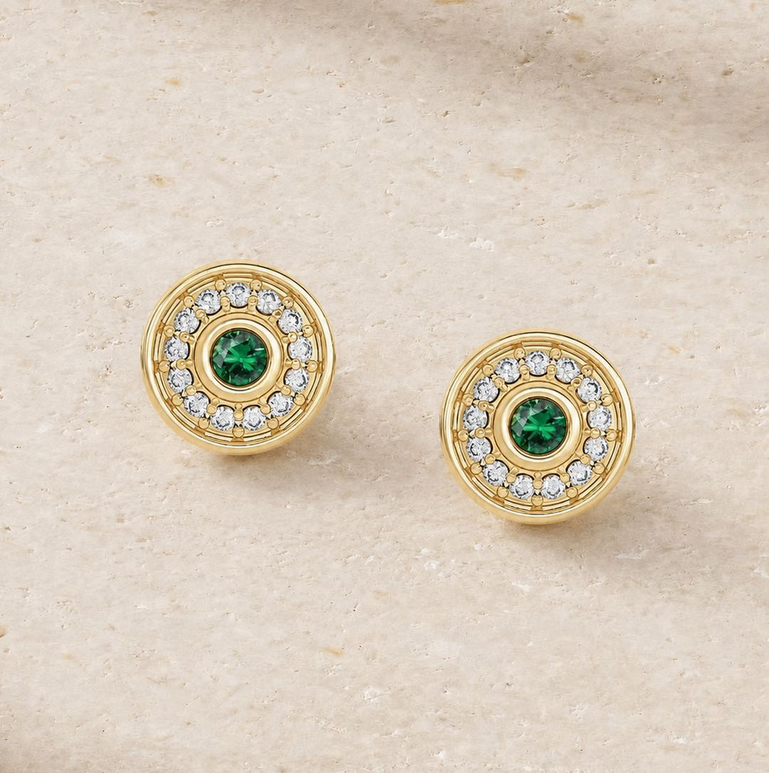Universum Pavé Diamond and Emerald Stud Earrings earrings Universum 