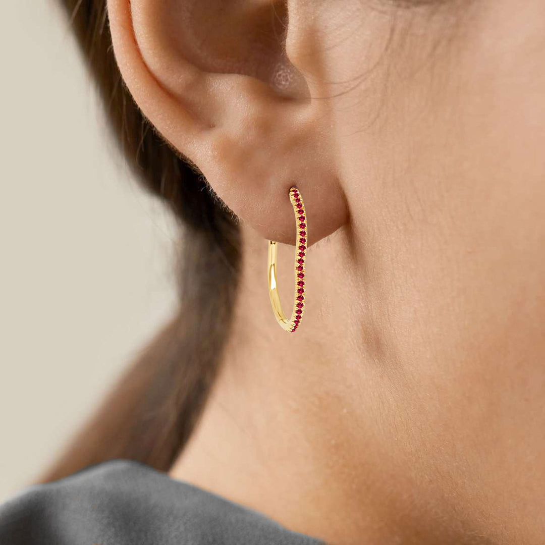 BERCEAU Gemstone Hoop Earrings - Ruby earrings ALMASIKA 