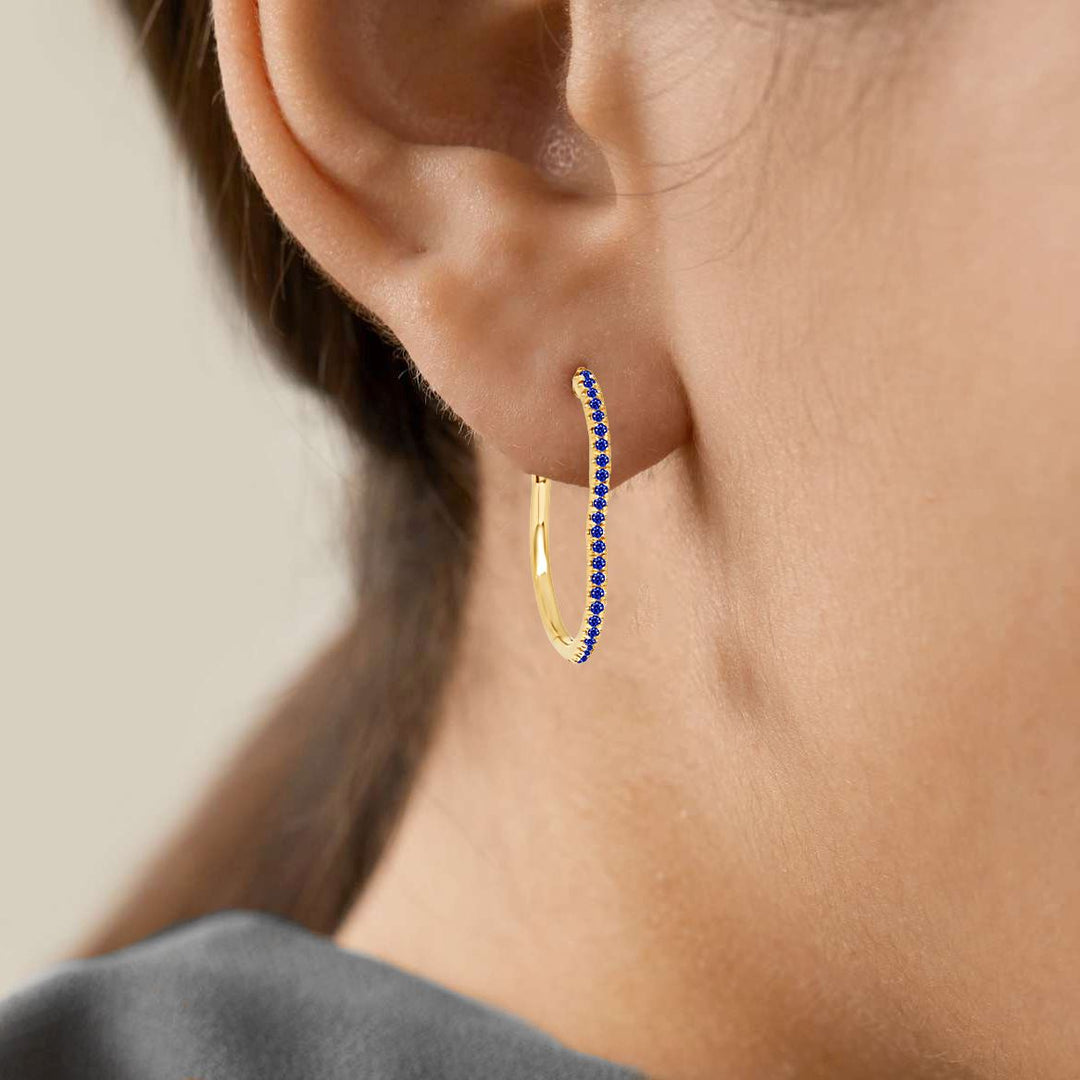 BERCEAU Gemstone Hoop Earrings - Sapphire earrings ALMASIKA 