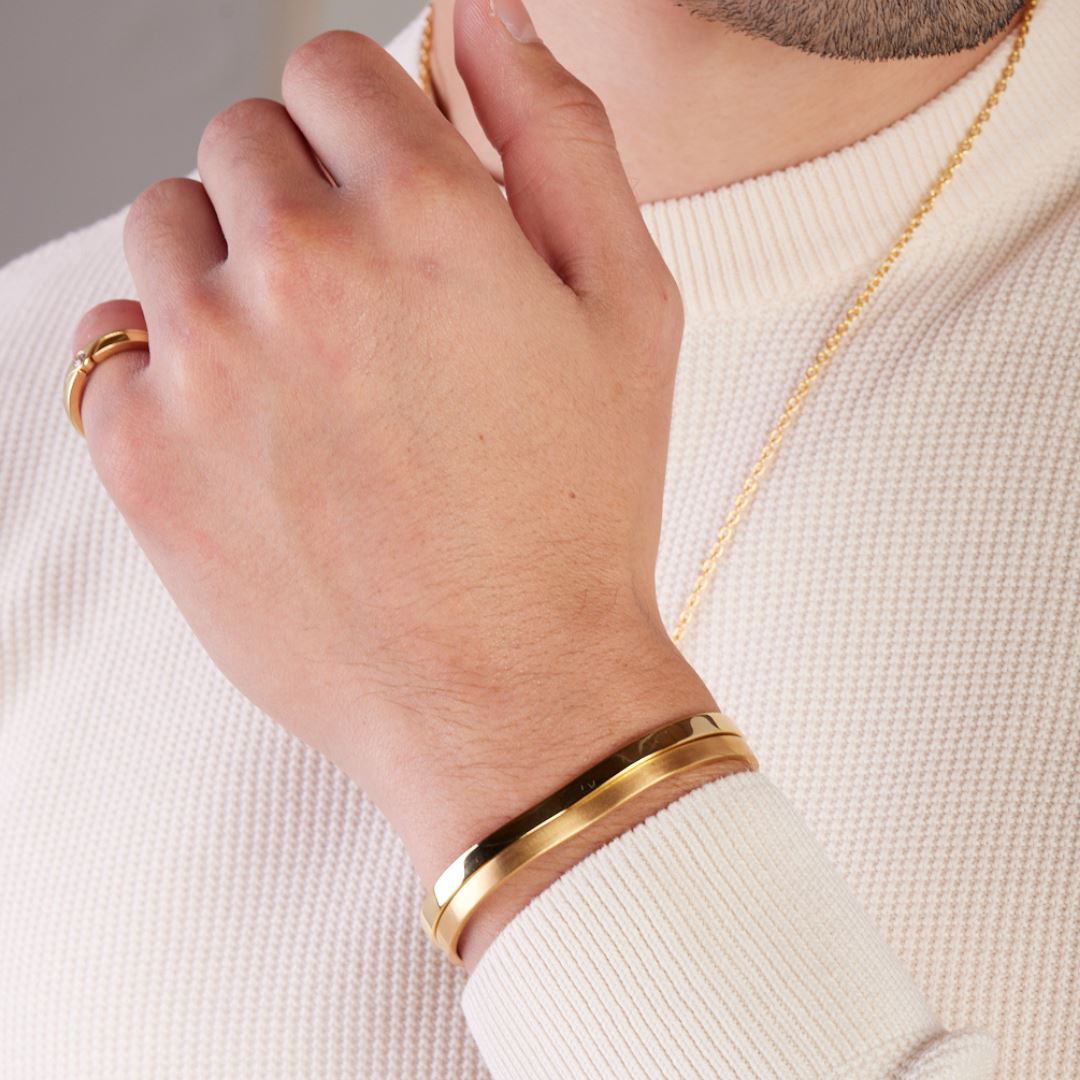 Men's Gold Bracelet, 14k Solid Gold Cuff Bracelet, Real Gold Handcuff Man  Bracelet, Men Black Stainless Steel&gold Bangle, Man Jewelry - Etsy