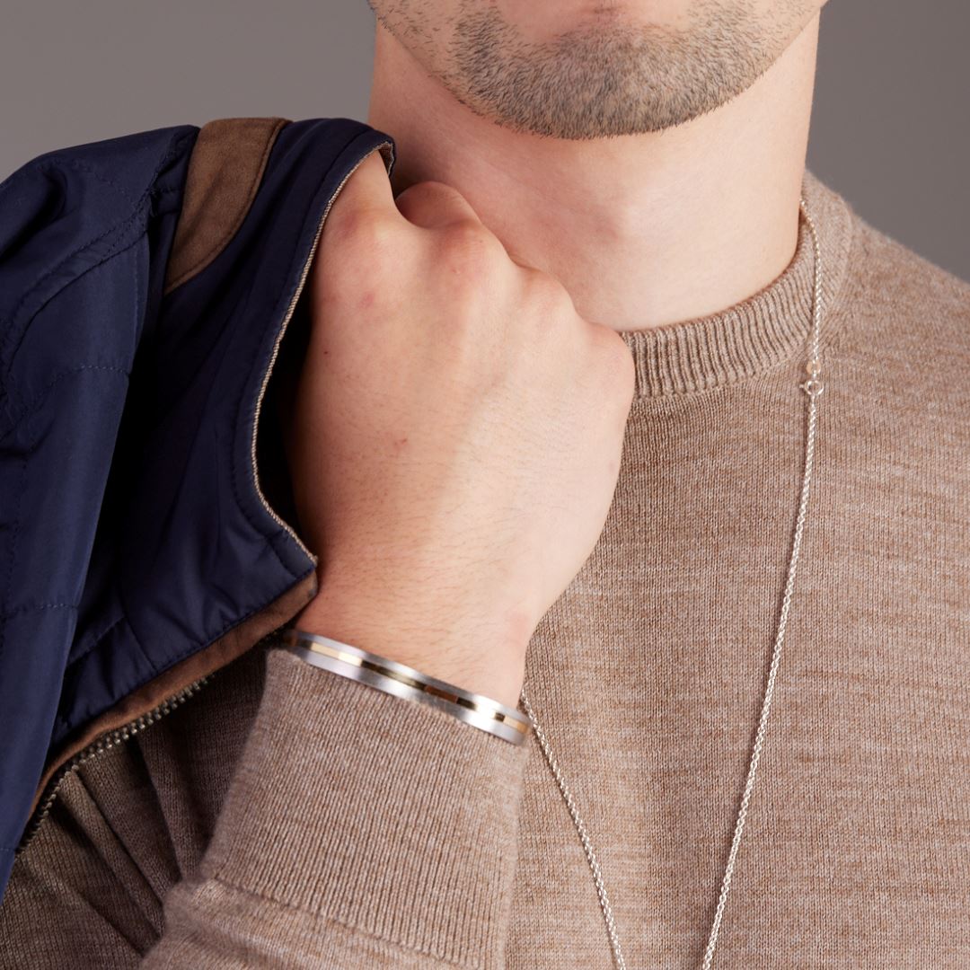 BERCEAU - Men's Silver and 18k Gold Open Cuff bracelet Berceau 