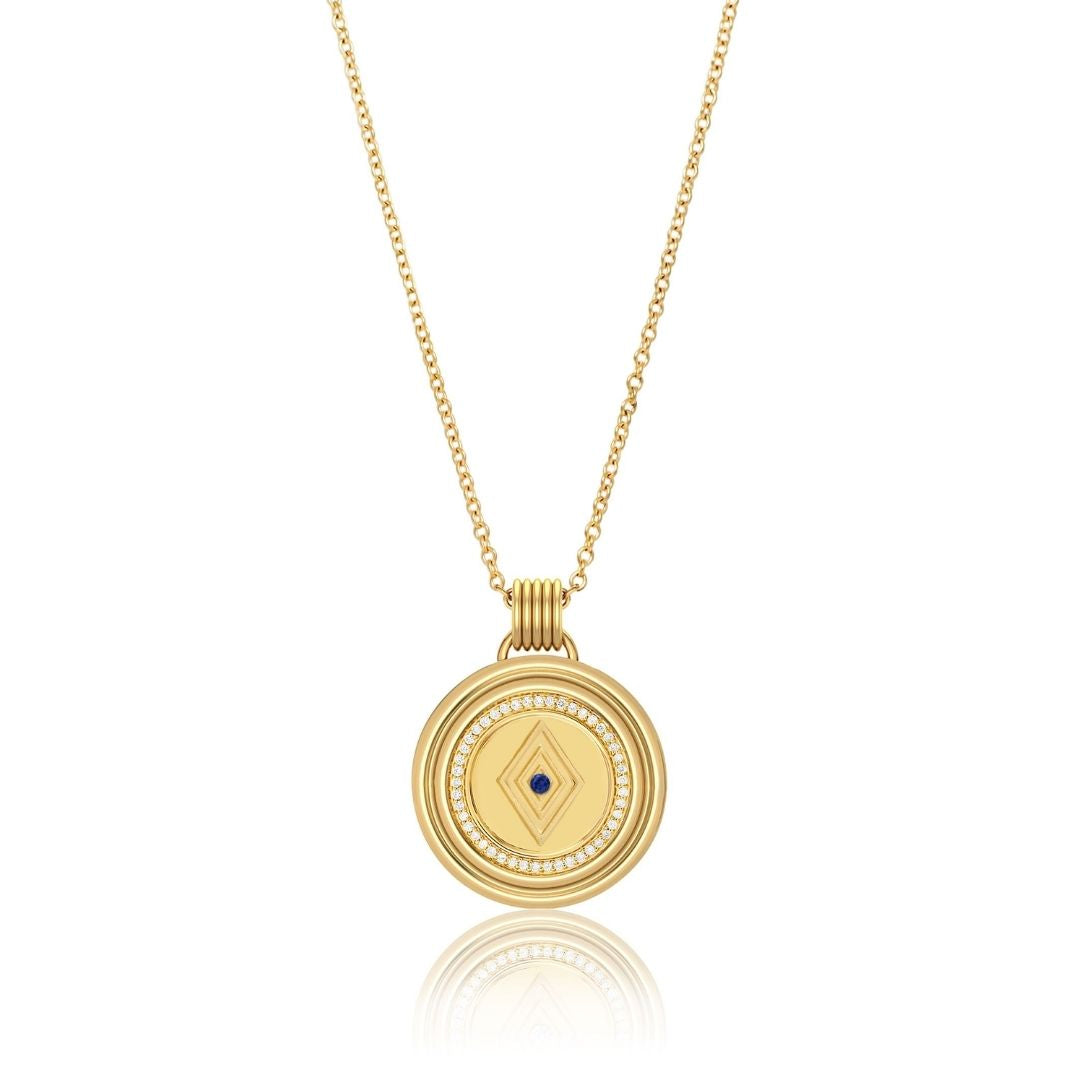 Sagesse - Veni Sapphire Pave Medallion 23mm Necklace ALMASIKA 