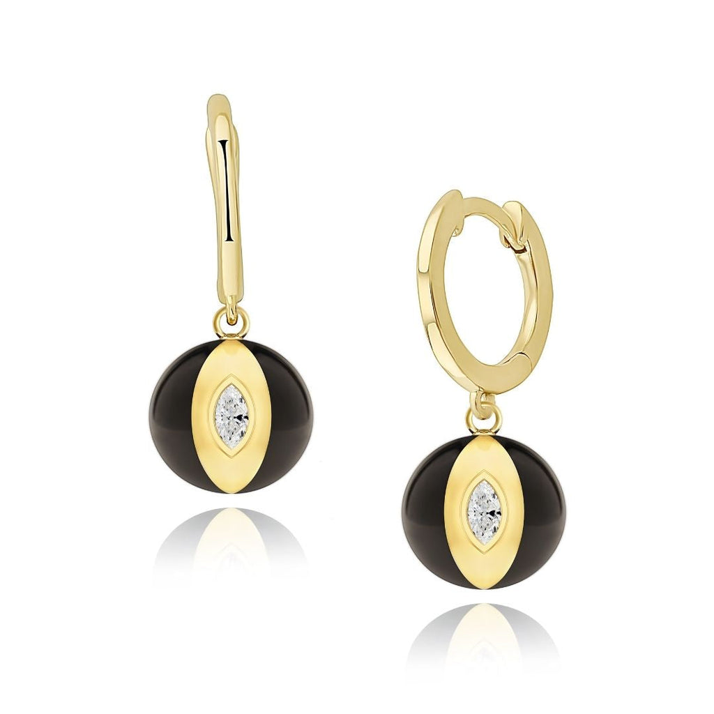 Terra Nova Black Enamel and Diamond Huggie Earrings