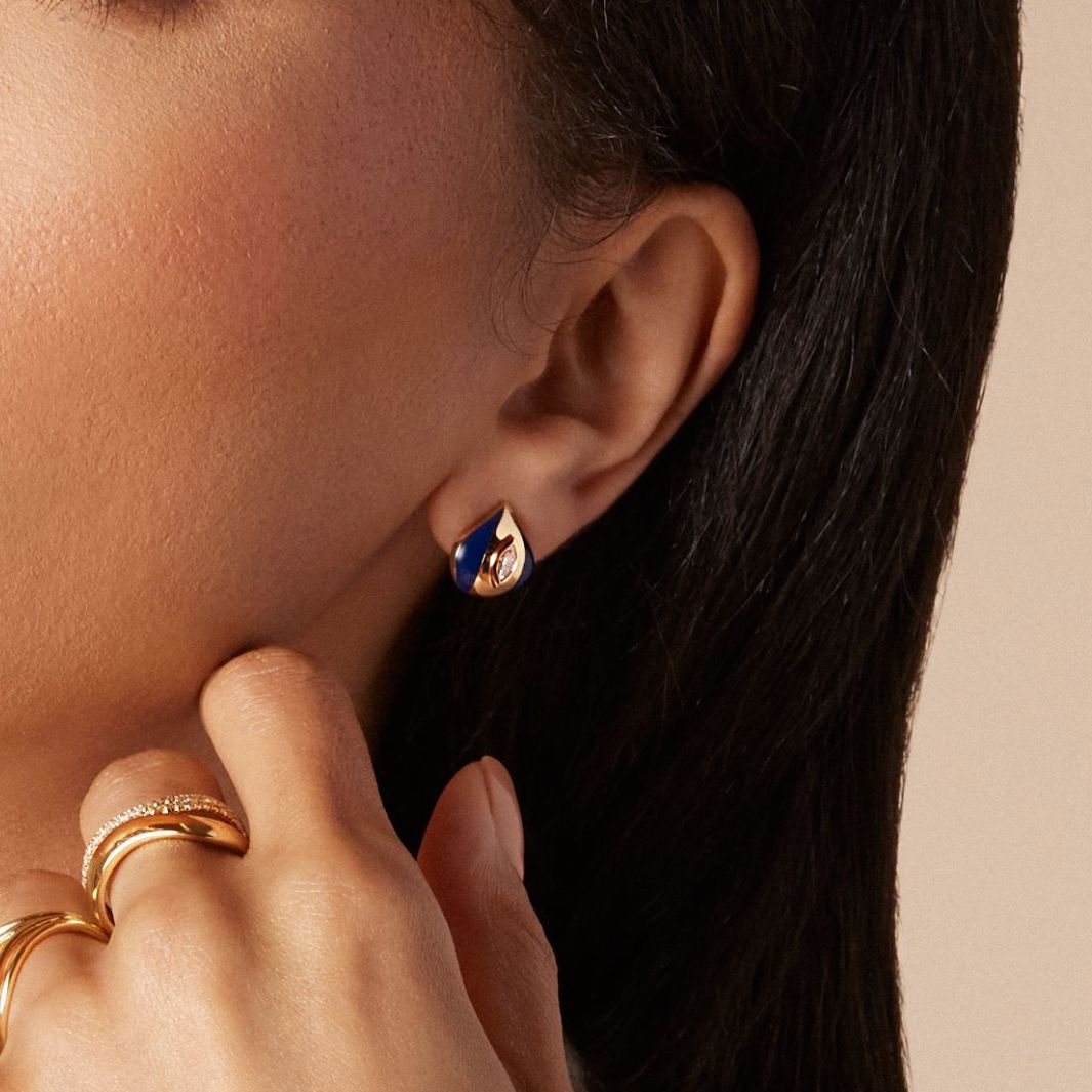 Terra Nova Blue Enamel and Diamond Earrings Necklace ALMASIKA 