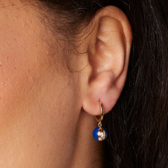 Terra Nova Blue Enamel and Diamond Huggies earrings ALMASIKA 