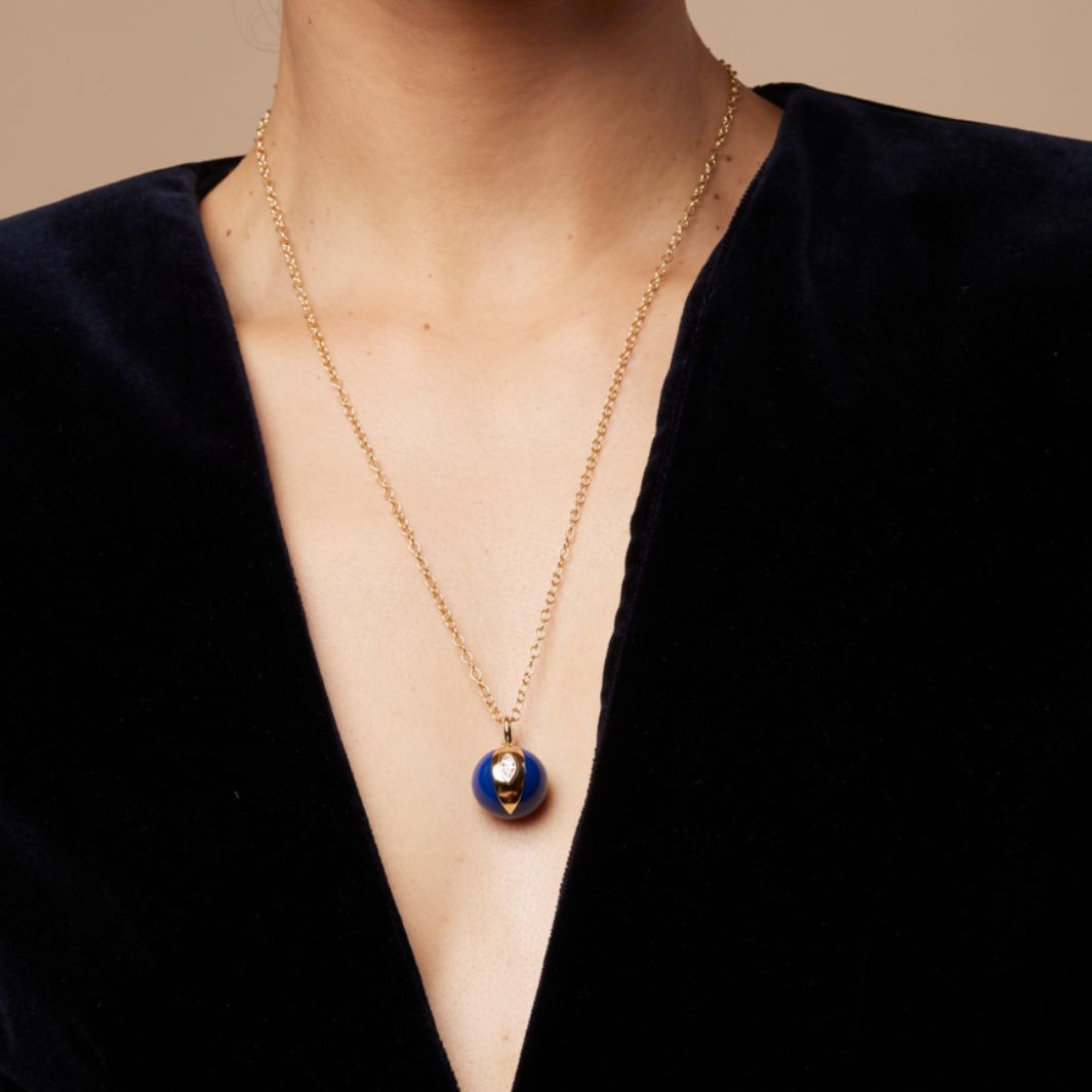 Terra Nova Blue Enamel and Diamond Necklace Pin ALMASIKA 