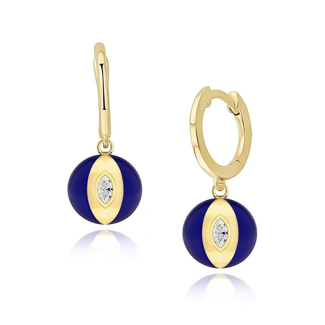 Terra Nova - Blue Globe Huggies earrings ALMASIKA 