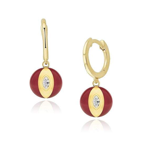 Terra Nova - Red Globe Huggies earrings ALMASIKA 