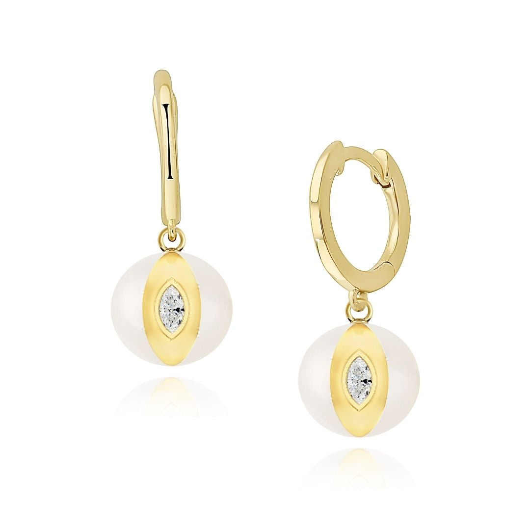 Terra Nova - White Globe Huggies earrings ALMASIKA 