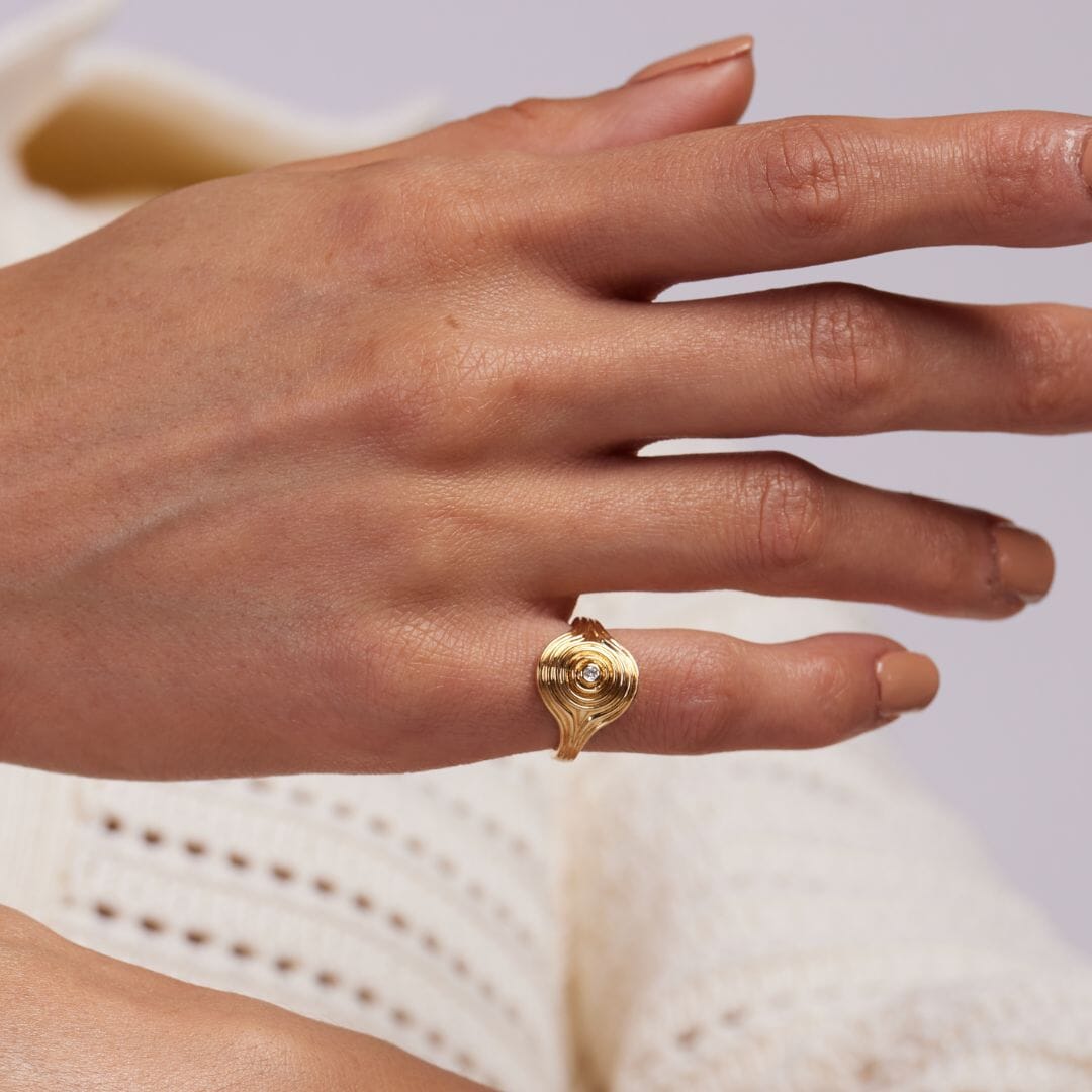 DY Initial Pinky Ring in 18K Yellow Gold with Diamonds, 9.8mm | David Yurman